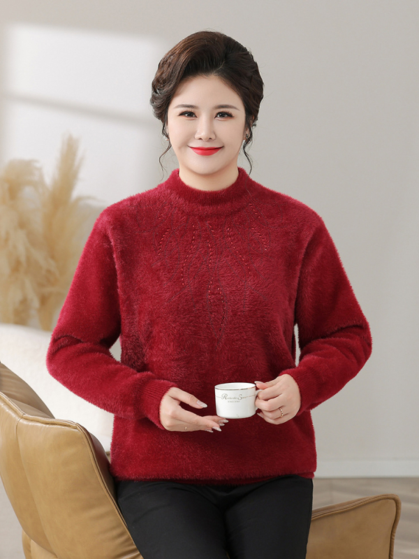 Sweater poolkõrge krae, vaba lõige, pikad varrukad, taimede ja lillede muster, kangas: polüester ja spandex kuni 30% iga koostisosa