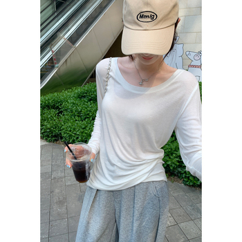 Ženska majica s dugim rukavima od Lyocell i vuna, jednobojna, pulover kroj, izrez Scoop neck, uski kroj