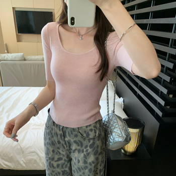 Γυναικείο μάλλινο πλεκτό τοπ, λαιμός U-σχήματος, μεσαία μανίκια, ίσια εφαρμογή, λεπτομέρεια patchwork