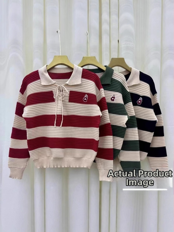 Laiska lõikega džemper polosärgiga, triibuline ja ruuduline muster, pikad varrukad, jaapani-korea vaba stiil, kudum