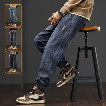 Muške traperice s jogger siluetom, niski struk, ravni kroj, kopčanje šnira, pamuk-denim 65%