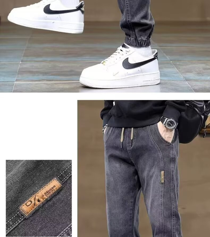 Muške traperice s jogger siluetom, niski struk, ravni kroj, kopčanje šnira, pamuk-denim 65%