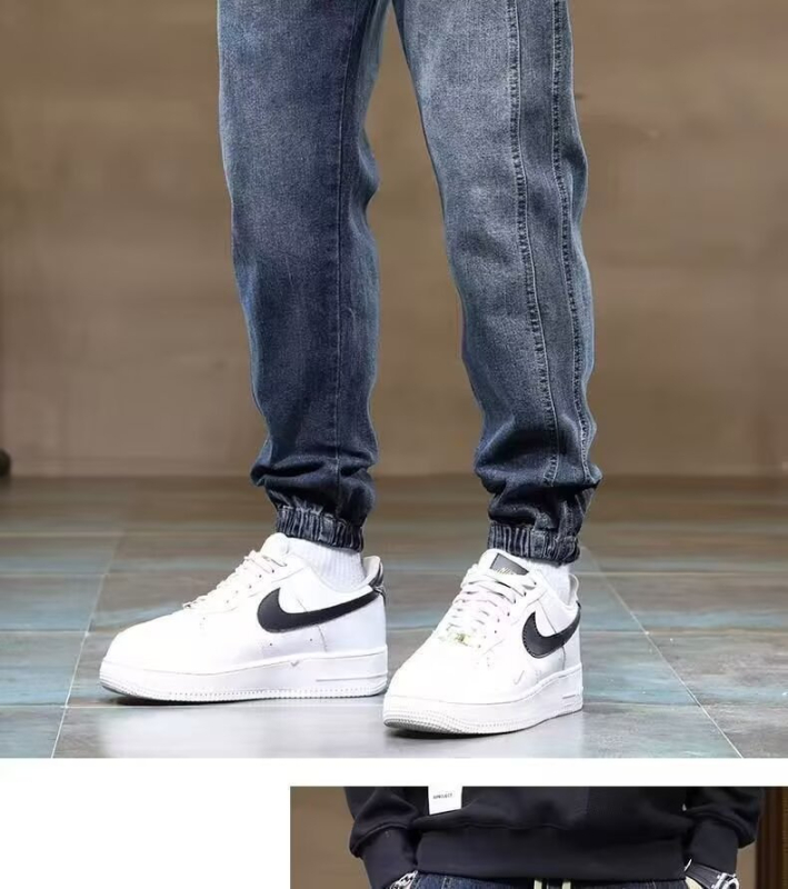 Muške traperice s jogger siluetom, niski struk, ravni kroj, kopčanje šnira, pamuk-denim 65%