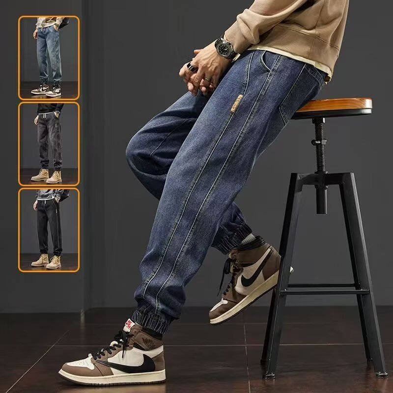Muške traperice s jogger siluetom, niski struk, ravni kroj, kopčanje šnira, pamuk-denim 65%