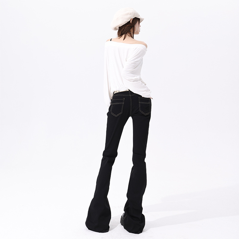 Ženske bootcut traperice s niskim strukom, denim-pamuk-poliester smjesa, fleece podstava, debeli materijal, mikroelastičnost, zimska kolekcija 2025
