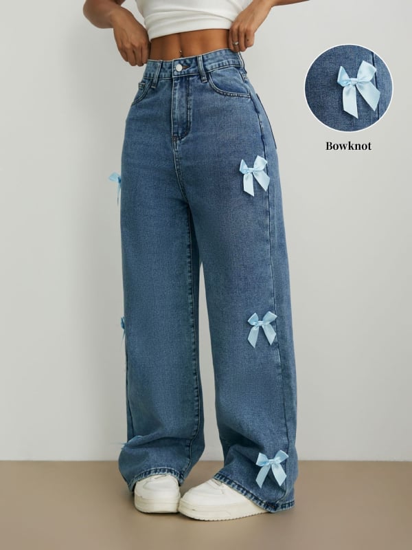 Ženske traperice s visokim strukom i ravnim krojem, denim s pamukom 50-70% i poliester 30-50%, proljeće 2025.