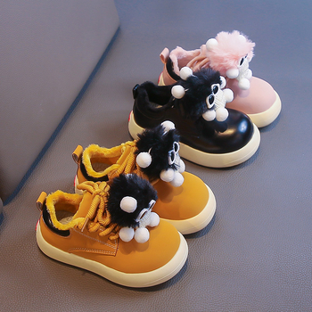 Детски спортно-ежедневни обувки с велкро, горна част изкуствена кожа, гумена подметка, удебелени за зимния сезон