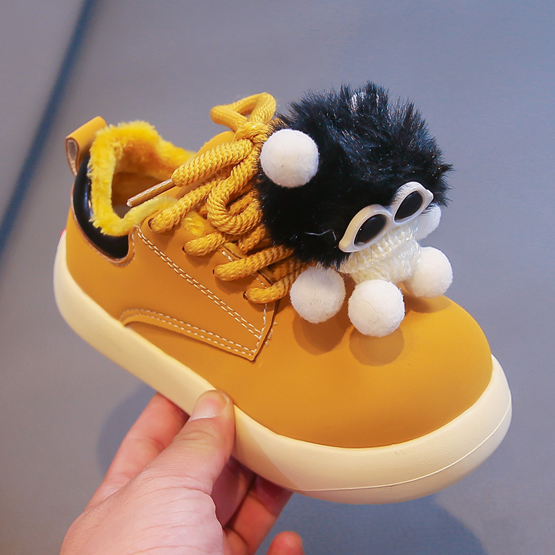 Детски спортно-ежедневни обувки с велкро, горна част изкуствена кожа, гумена подметка, удебелени за зимния сезон