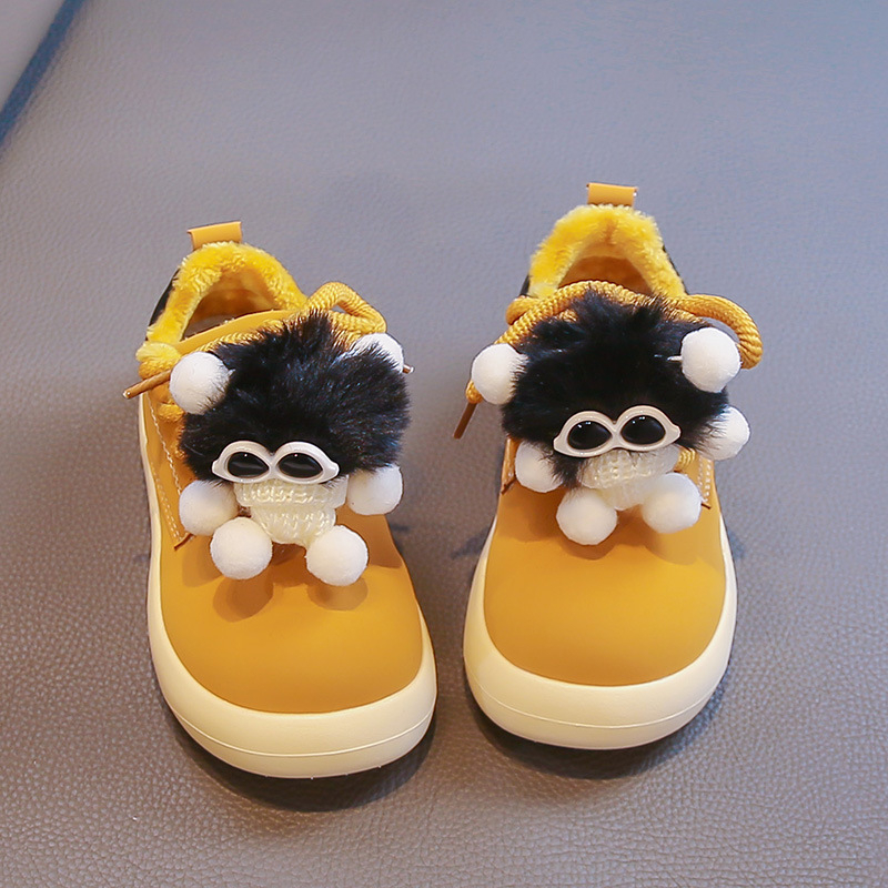 Детски спортно-ежедневни обувки с велкро, горна част изкуствена кожа, гумена подметка, удебелени за зимния сезон