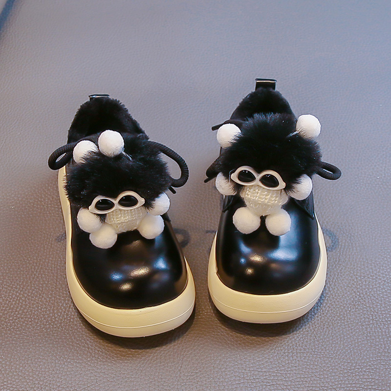 Детски спортно-ежедневни обувки с велкро, горна част изкуствена кожа, гумена подметка, удебелени за зимния сезон