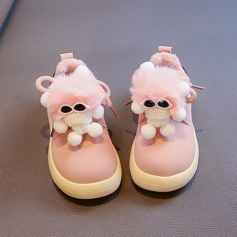 Детски спортно-ежедневни обувки с велкро, горна част изкуствена кожа, гумена подметка, удебелени за зимния сезон