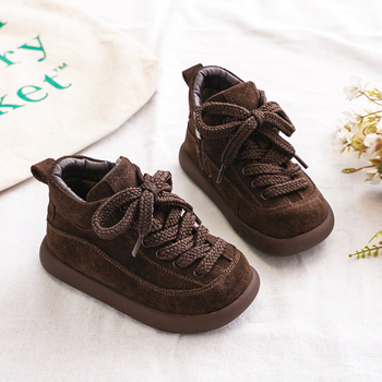 Dječje kožne čizme za jesen-zimu 2025, retro Birkenstock inspirirane, koreanskog stila, za djevojčice, do polovice potkoljenice, s flis podstavom