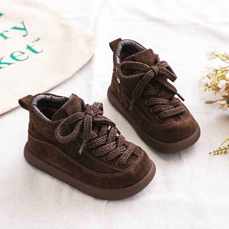 Dječje kožne čizme za jesen-zimu 2025, retro Birkenstock inspirirane, koreanskog stila, za djevojčice, do polovice potkoljenice, s flis podstavom