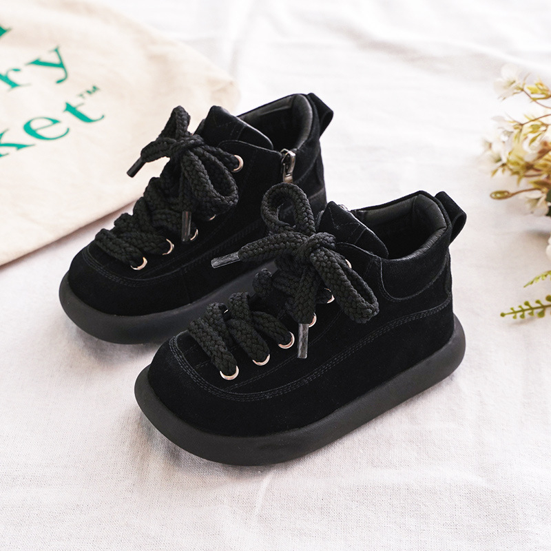 Dječje kožne čizme za jesen-zimu 2025, retro Birkenstock inspirirane, koreanskog stila, za djevojčice, do polovice potkoljenice, s flis podstavom