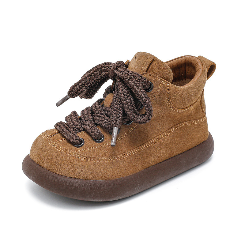 Dječje kožne čizme za jesen-zimu 2025, retro Birkenstock inspirirane, koreanskog stila, za djevojčice, do polovice potkoljenice, s flis podstavom