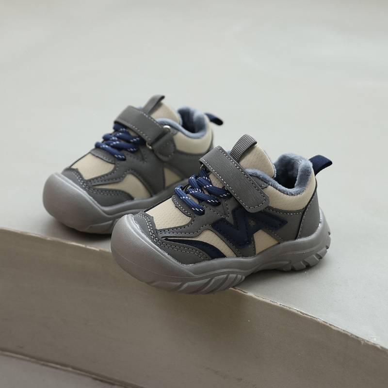 Pantofi sport pentru copii, unisex, cu Velcro, din piele artificială, talpă din cauciuc, căptușeală fleece pentru căldură