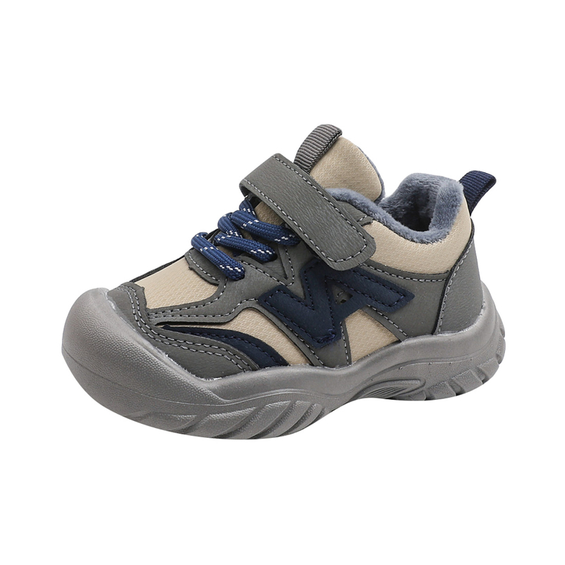 Pantofi sport pentru copii, unisex, cu Velcro, din piele artificială, talpă din cauciuc, căptușeală fleece pentru căldură