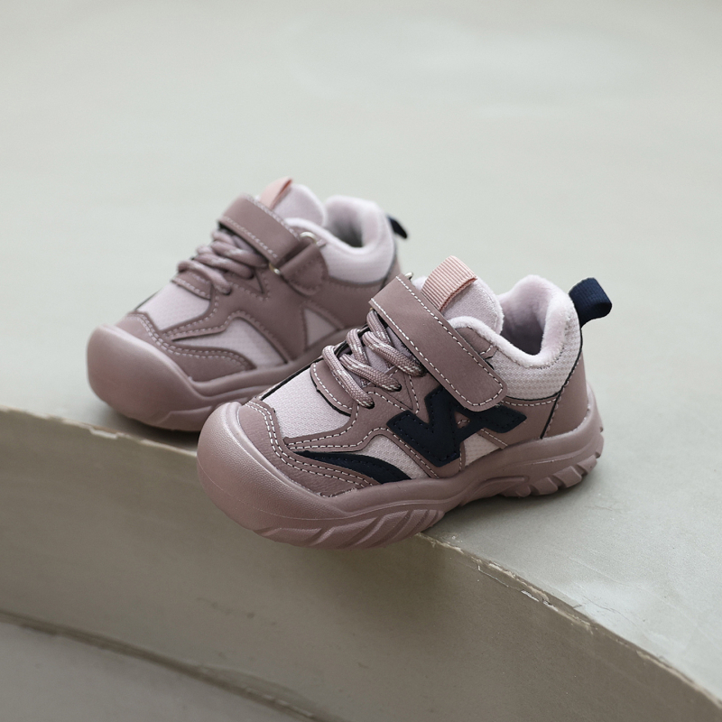 Pantofi sport pentru copii, unisex, cu Velcro, din piele artificială, talpă din cauciuc, căptușeală fleece pentru căldură