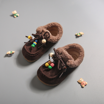 Dječje zimske cipele u stilu Birkenstock s fleec podstavom, ukrašene perlicama, kožni gornji dio, tople cipele za djevojčice