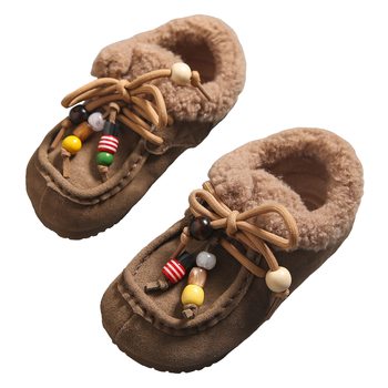 Dječje zimske cipele u stilu Birkenstock s fleec podstavom, ukrašene perlicama, kožni gornji dio, tople cipele za djevojčice