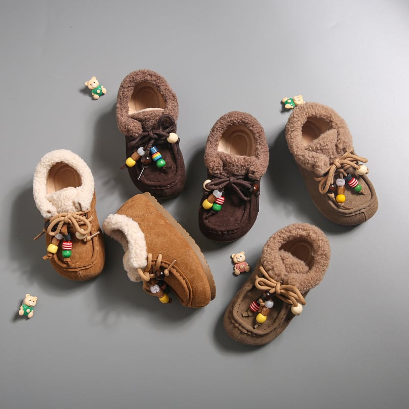 Dječje zimske cipele u stilu Birkenstock s fleec podstavom, ukrašene perlicama, kožni gornji dio, tople cipele za djevojčice