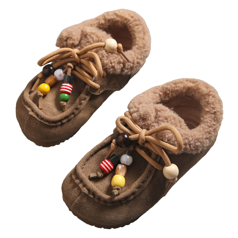 Dječje zimske cipele u stilu Birkenstock s fleec podstavom, ukrašene perlicama, kožni gornji dio, tople cipele za djevojčice