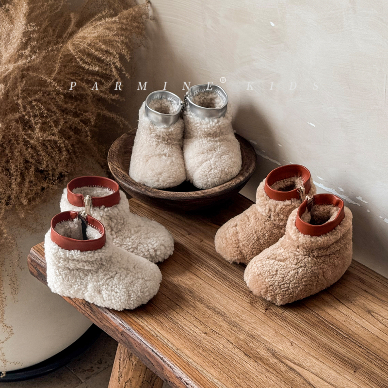 Ghete de gleznă din lână, căptușite cu fleece, iarna 2025, pentru copii 1-6 ani