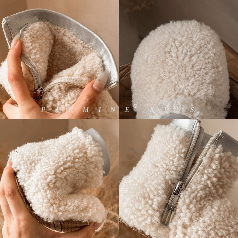 Ghete de gleznă din lână, căptușite cu fleece, iarna 2025, pentru copii 1-6 ani