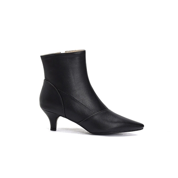 Ženske modne čizme – špičat nos, niski gležanj, srednje visok potpetica; vanjski materijal PU; bočno zatvaranje zipom.