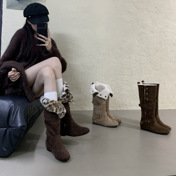 Ženske modne čizme s umjetnim velurom, okrugli vrh, kratka potkoljenica, debeli pet, zatvarač na stražnjoj strani
