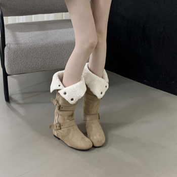 Ženske modne čizme s umjetnim velurom, okrugli vrh, kratka potkoljenica, debeli pet, zatvarač na stražnjoj strani