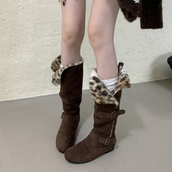 Ženske modne čizme s umjetnim velurom, okrugli vrh, kratka potkoljenica, debeli pet, zatvarač na stražnjoj strani