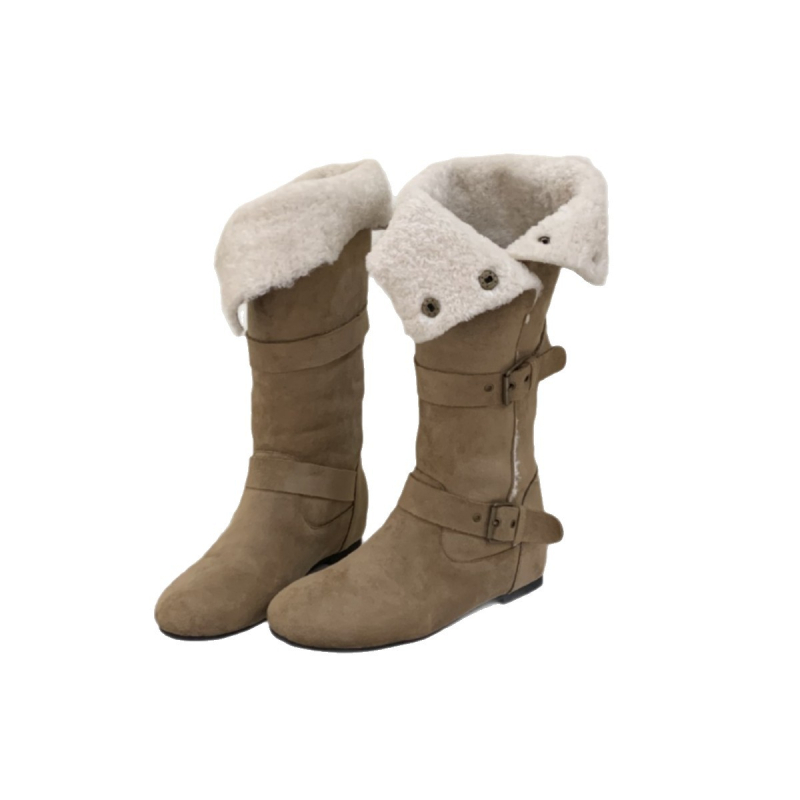 Ženske modne čizme s umjetnim velurom, okrugli vrh, kratka potkoljenica, debeli pet, zatvarač na stražnjoj strani