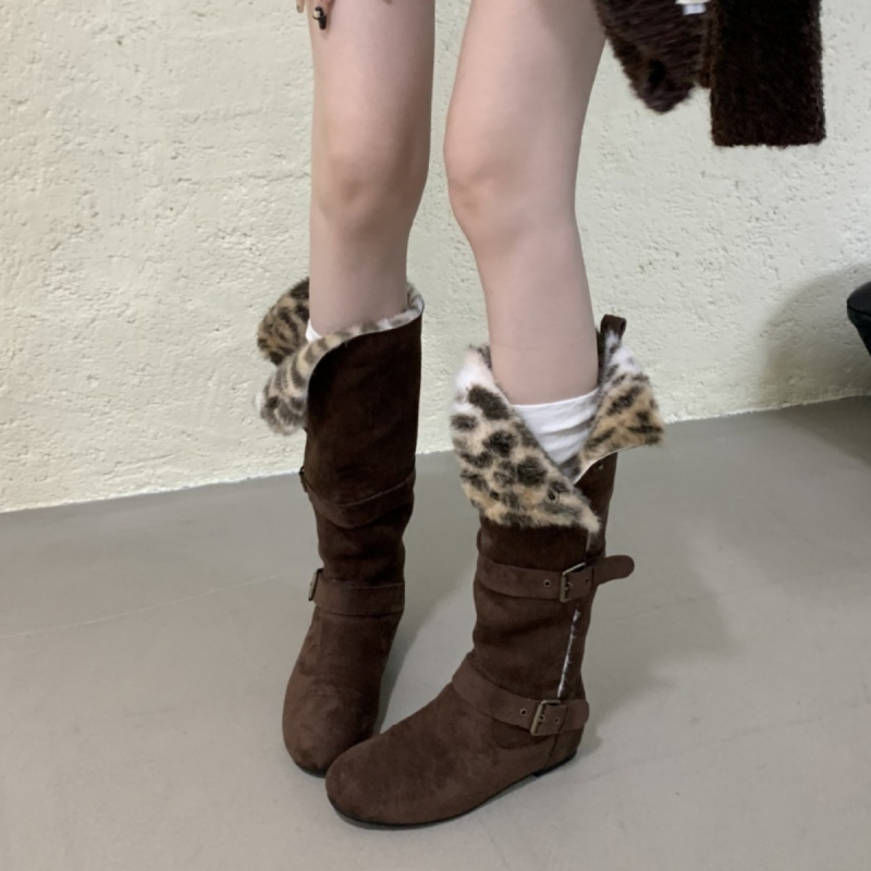 Ženske modne čizme s umjetnim velurom, okrugli vrh, kratka potkoljenica, debeli pet, zatvarač na stražnjoj strani