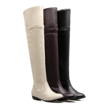 Ženske Martin čizme iznad koljena, PU koža, gumeni potplat, bočni zatvarač, debeli potpetice 6–8 cm