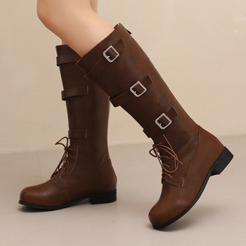 Ženske viteške čizme, protuklizne, s fleece podstavljene vunenim plišem, visok korpus, četverokutna pet (gornji materijal: PU; đon: TPR; visina čizme: visok; oblik pete: četverokutni; unutarnja podstava: umjetni kratki pliš)