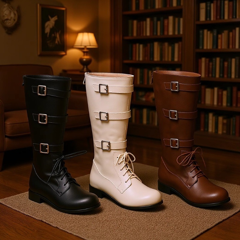 Ženske viteške čizme, protuklizne, s fleece podstavljene vunenim plišem, visok korpus, četverokutna pet (gornji materijal: PU; đon: TPR; visina čizme: visok; oblik pete: četverokutni; unutarnja podstava: umjetni kratki pliš)