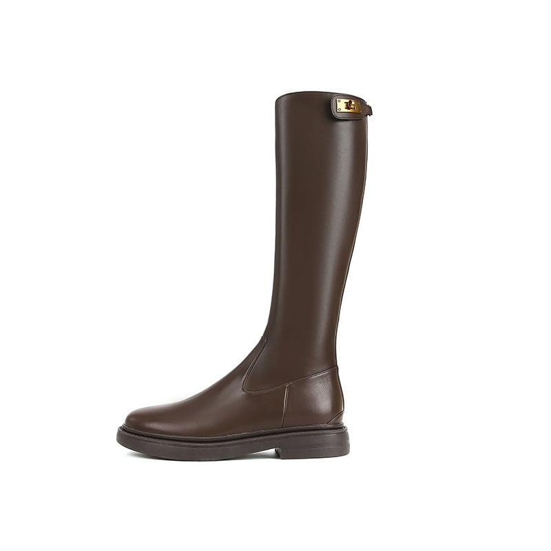 Ženske visoke čizme od mikrovlakna s gumom na podplatu, niski potpetice 1–3 cm, dugačak cilindrični gornji dio, stražnji zatvarač