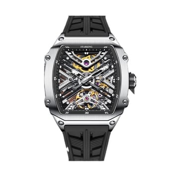 Starking muški sat s potpuno automatskim mehaničkim pogonom, brojčanik u obliku bačve sa skeletiziranim dizajnom, luminiscencijski prikaz, kalendar, vodootpornost 50m