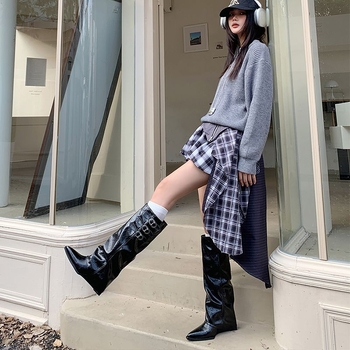 Martin čizme s PU gornjim dijelom, gumom đonom, do sredine potkoljenice, bez kopčanja, visina peta 3–5 cm