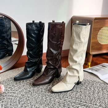 Vojničke čizme s visokim goljenom, šiljasti vrh, 6–8 cm peta, gornji materijal: super vlakno