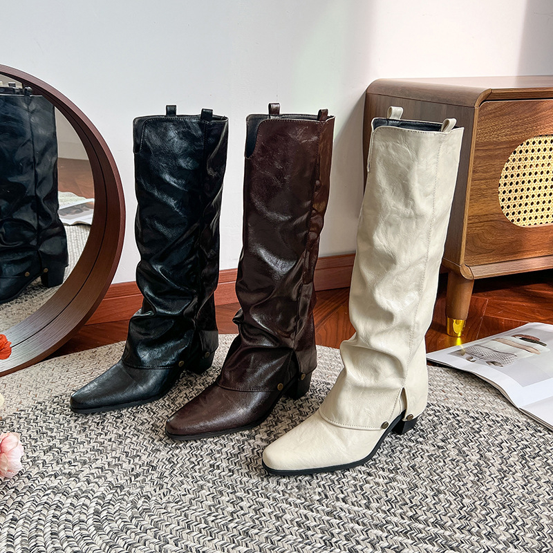 Vojničke čizme s visokim goljenom, šiljasti vrh, 6–8 cm peta, gornji materijal: super vlakno