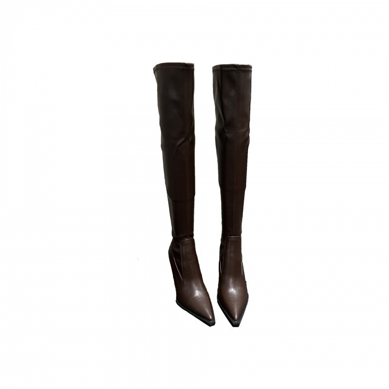 Čizme iznad koljena za žene, korejski stil, šiljasti vrh, visok potpet 6–8 cm, gornji dio od microfiber