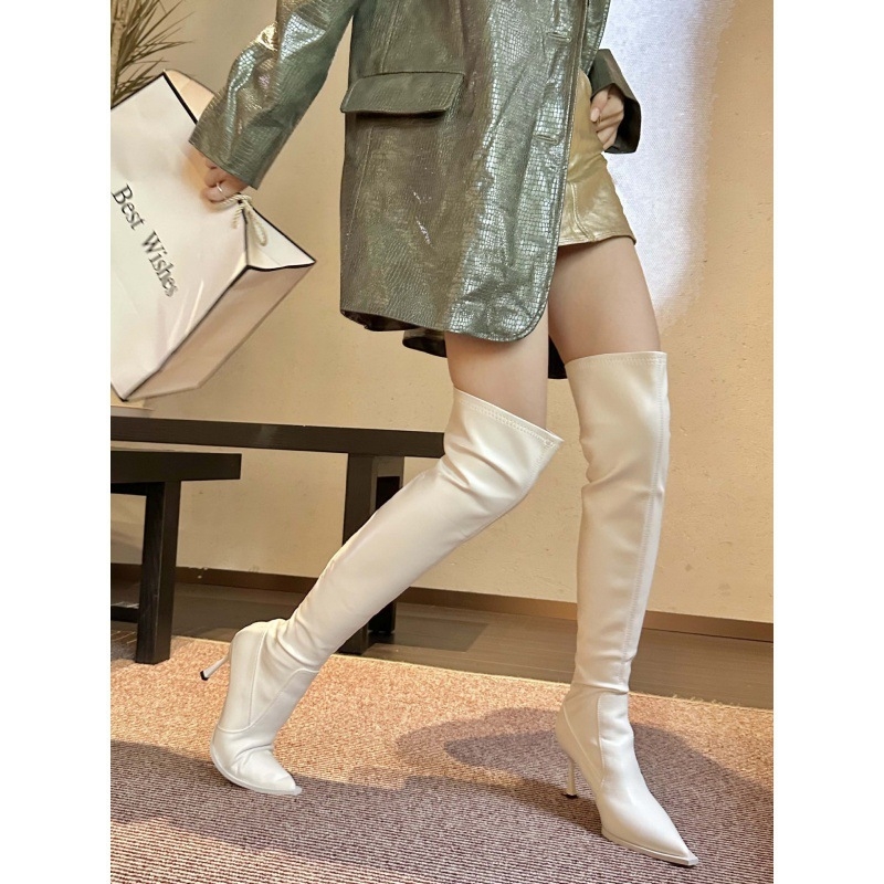 Čizme iznad koljena za žene, korejski stil, šiljasti vrh, visok potpet 6–8 cm, gornji dio od microfiber