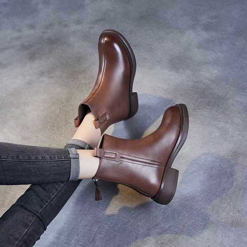 Ženske modne čizme od PU kože za jesen/zimu, srednji potpetica 3-5 cm, stražnji zip, PU podstava, gumena potplata