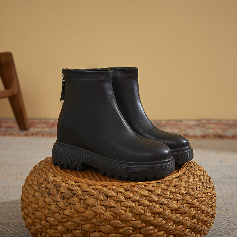 Botine pentru femei, stil britanic, înălțare internă, partea superioară din microfibră, toc ascuns 6–8 cm
