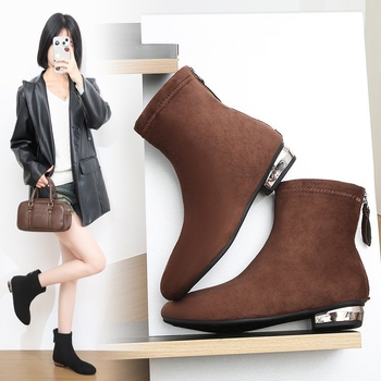Botine dama cu toc gros, stil retro, vârf ascuțit, PU partea superioară, talpă din cauciuc, până la gambe