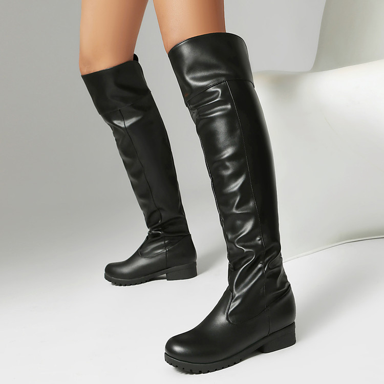 Botine cosplay peste genunchi, partea superioară din PU, unisex, toc mic 1–3 cm