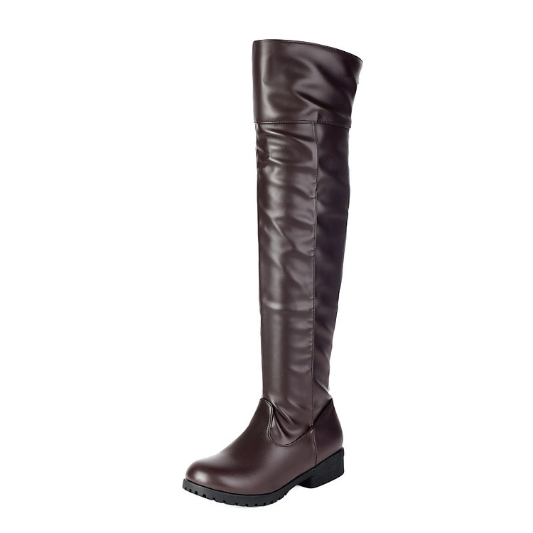 Botine cosplay peste genunchi, partea superioară din PU, unisex, toc mic 1–3 cm