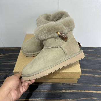 Cizme de iarnă pentru femei, Cataramă din corn, Înălțime mare, Exterior din piele de miel, Căptușeală din lână, Talpă din cauciuc, Fermoar lateral, Iarnă 2025